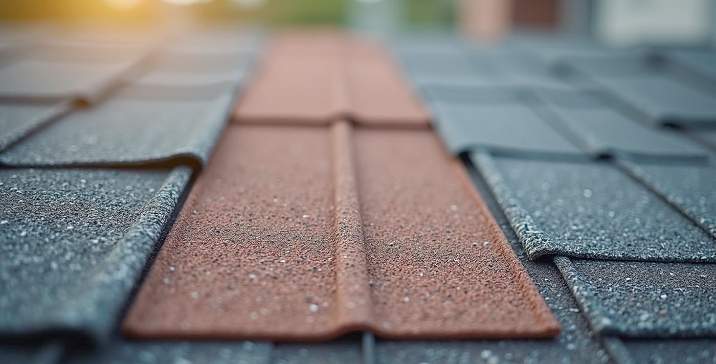 Close view of architectural shingle tabs on a finished roof